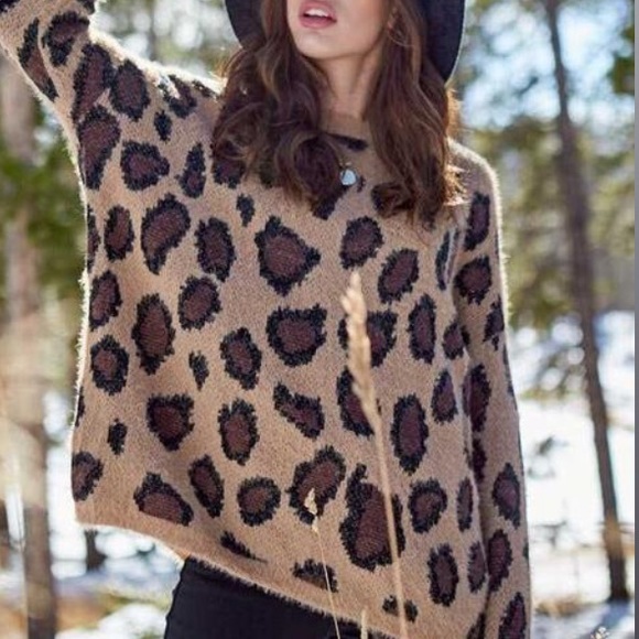 Altar'd State Sweaters | Altard State Leopard Print Fuzzy Crew Sweater | Color: Brown/Tan | Size: M L | Lovethyposher's Closet